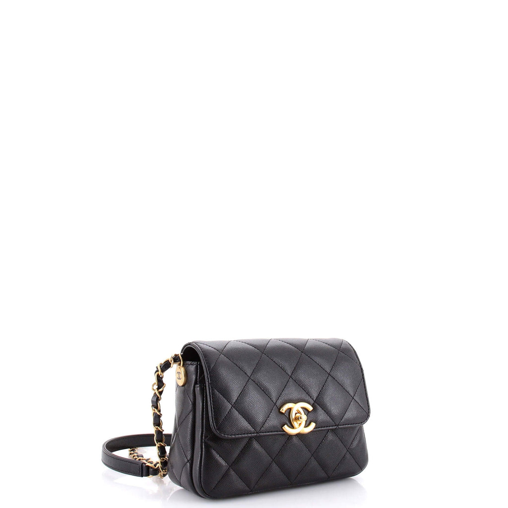 CC Turnlock Chain Flap Bag Quilted Caviar Small