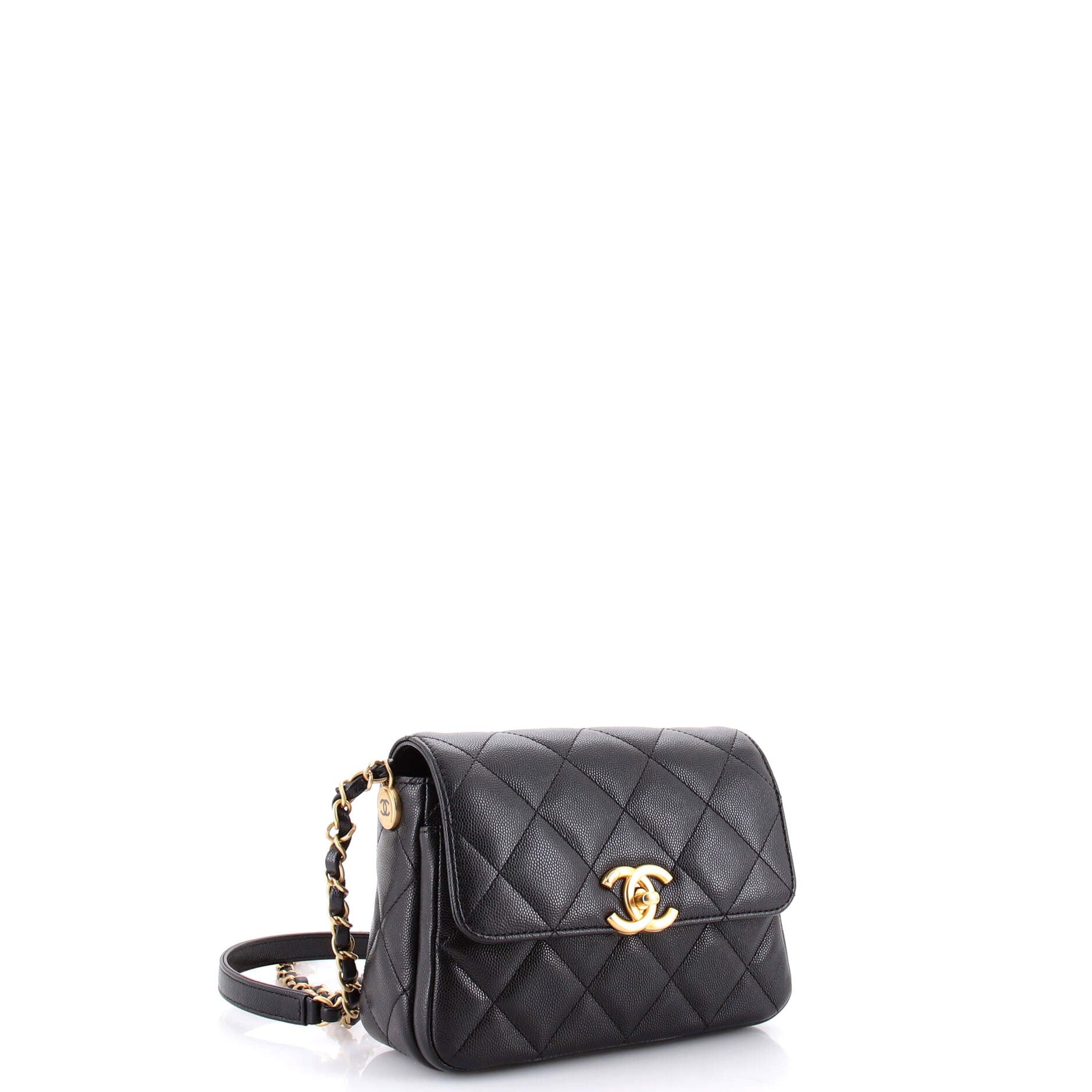 CC Turnlock Chain Flap Bag Quilted Caviar Small