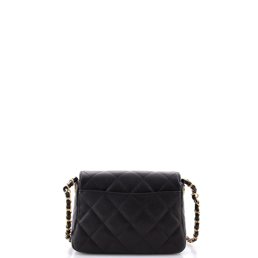 CC Turnlock Chain Flap Bag Quilted Caviar Small