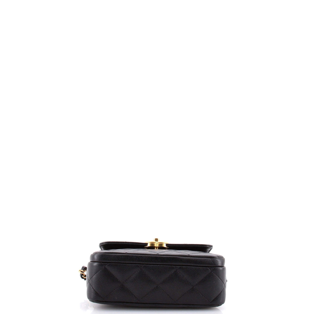 CC Turnlock Chain Flap Bag Quilted Caviar Small