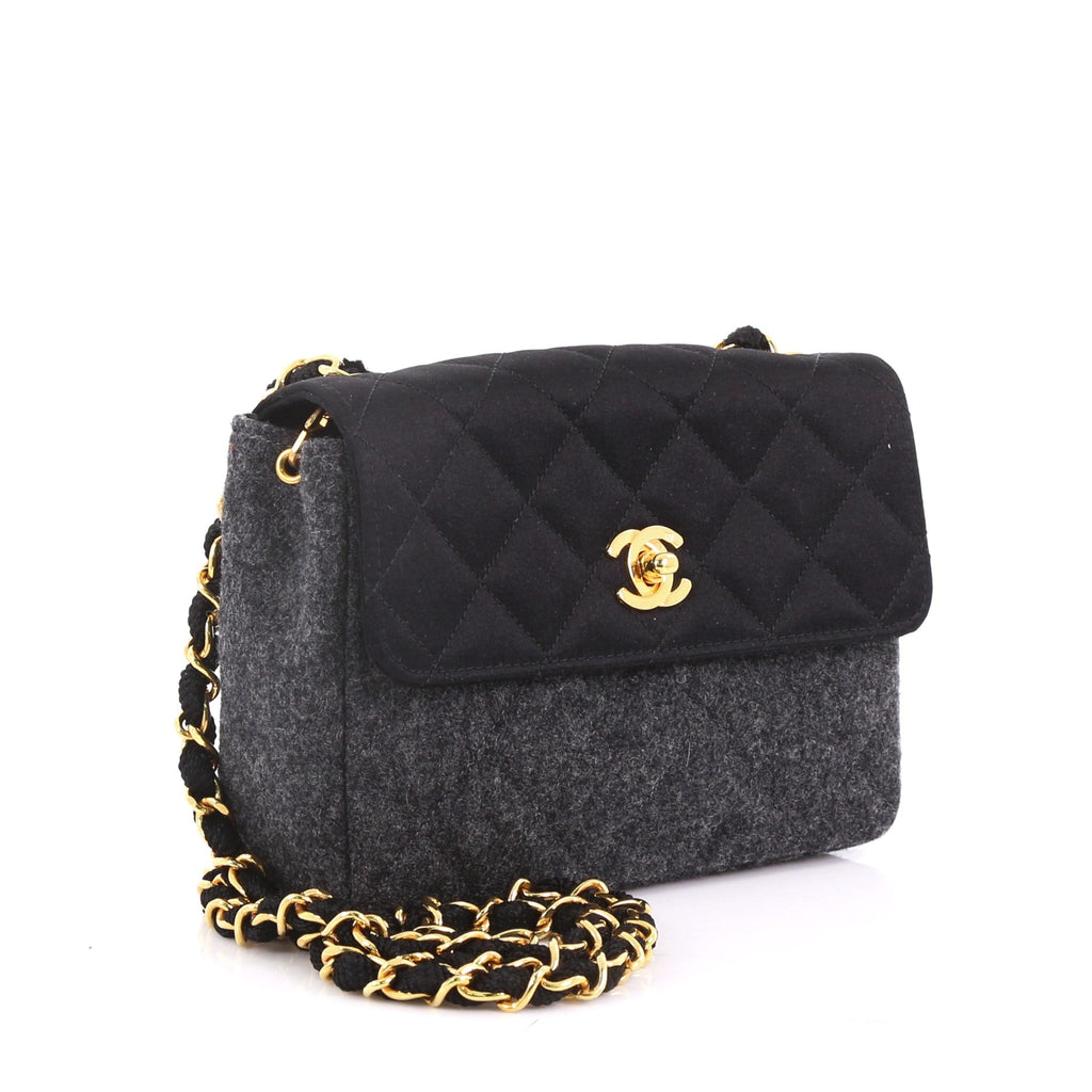 Vintage CC Chain Flap Bag Quilted Wool and Satin Mini