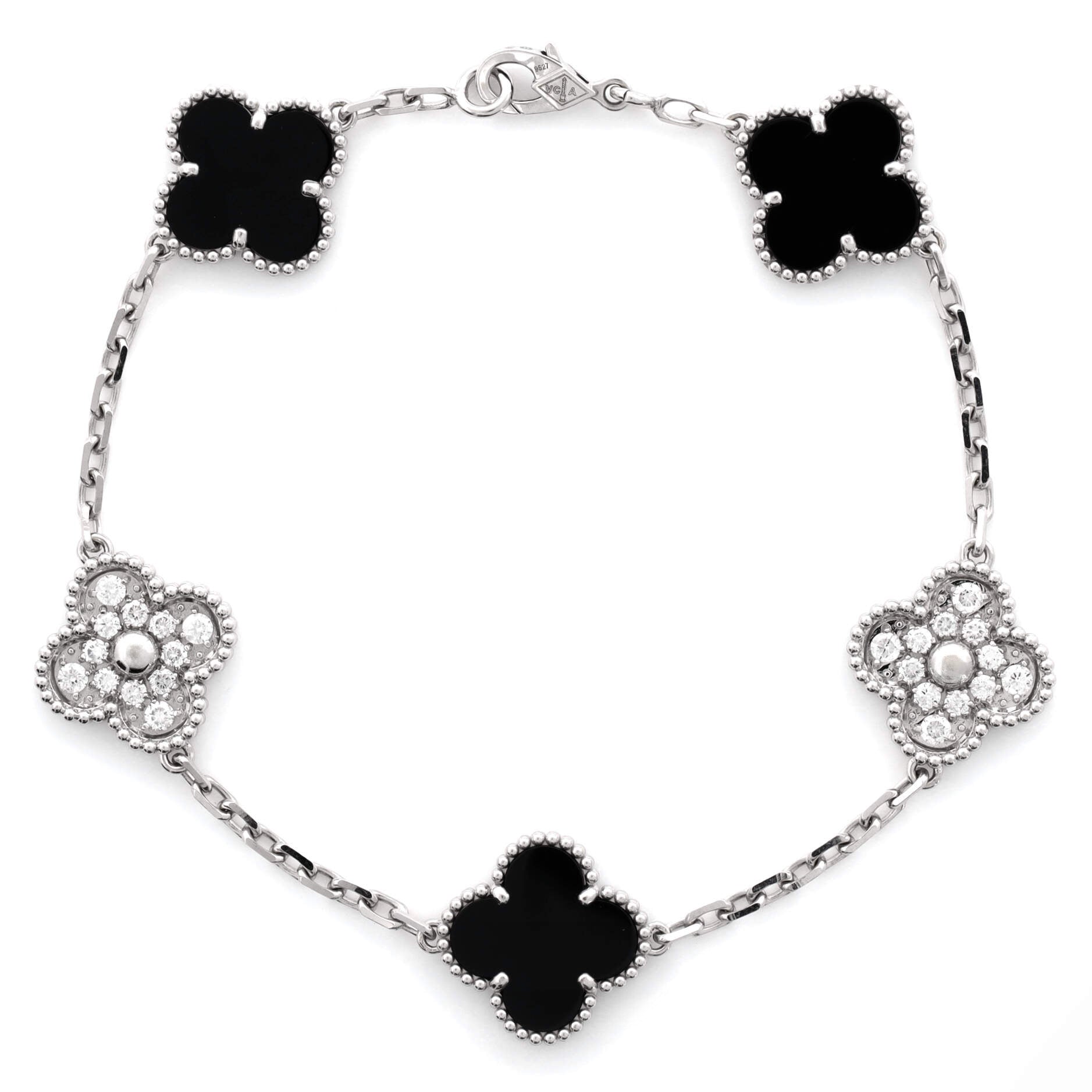 Vintage Alhambra 5 Motifs Bracelet 18K White Gold and Onyx with Diamonds