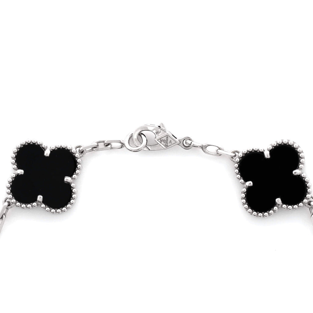 Vintage Alhambra 5 Motifs Bracelet 18K White Gold and Onyx with Diamonds