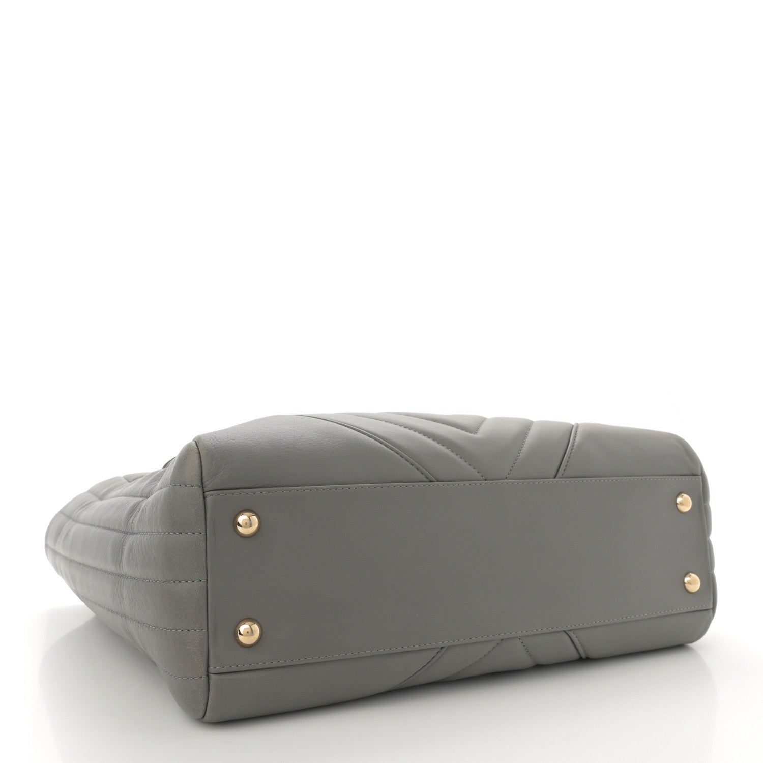 Calfskin Chevron Quilted Statement Shopping Tote Grey