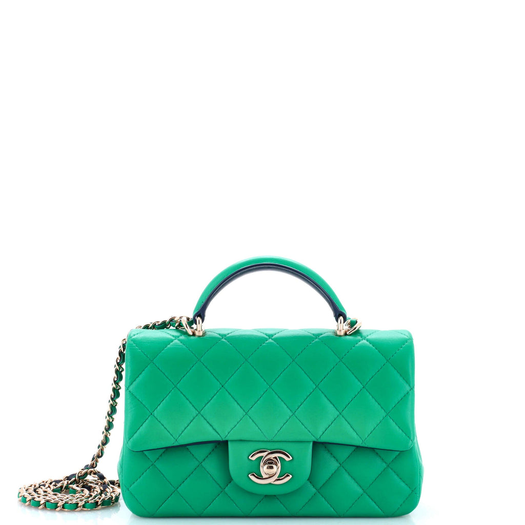 Classic Single Flap Top Handle Bag Quilted Lambskin Mini