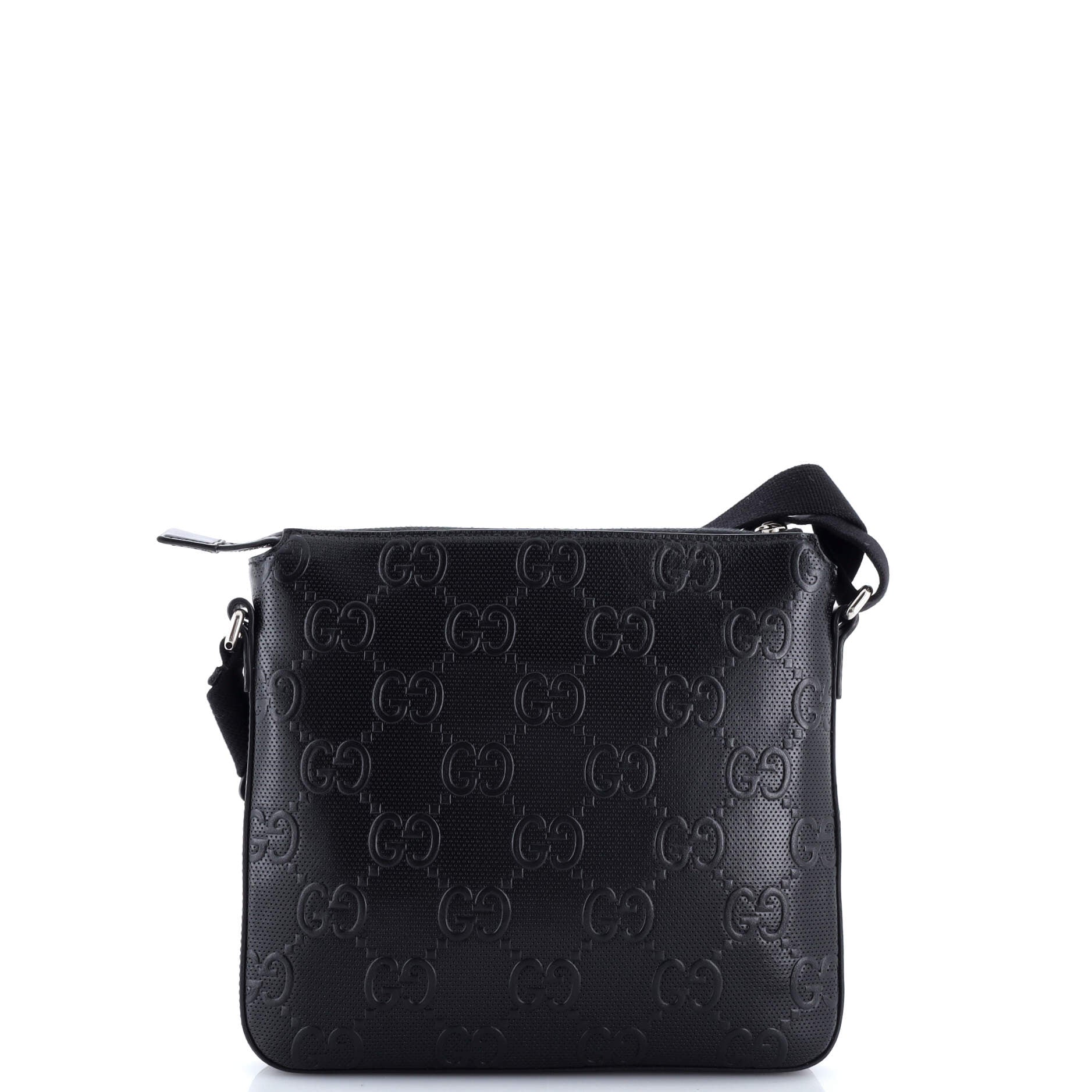 Front Zip Messenger GG Embossed Perforated Leather Small