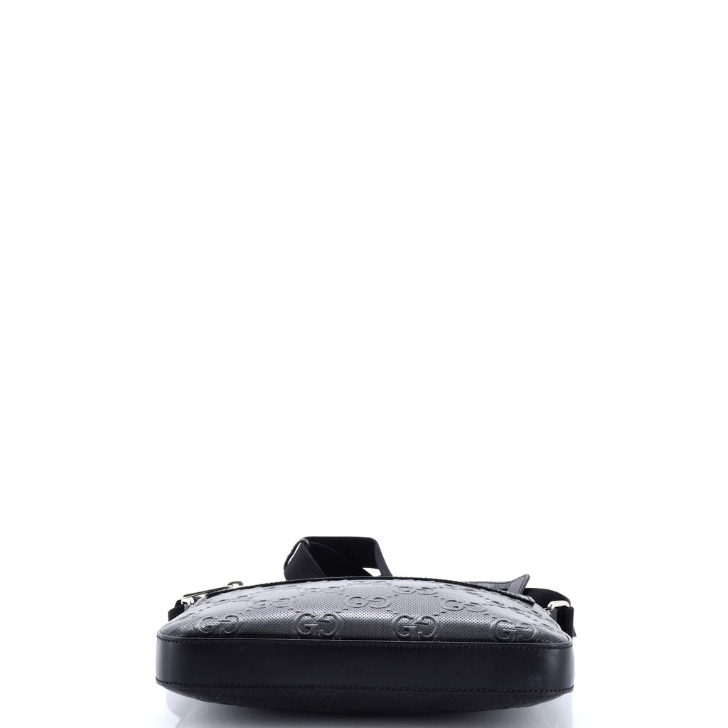 Front Zip Messenger GG Embossed Perforated Leather Small
