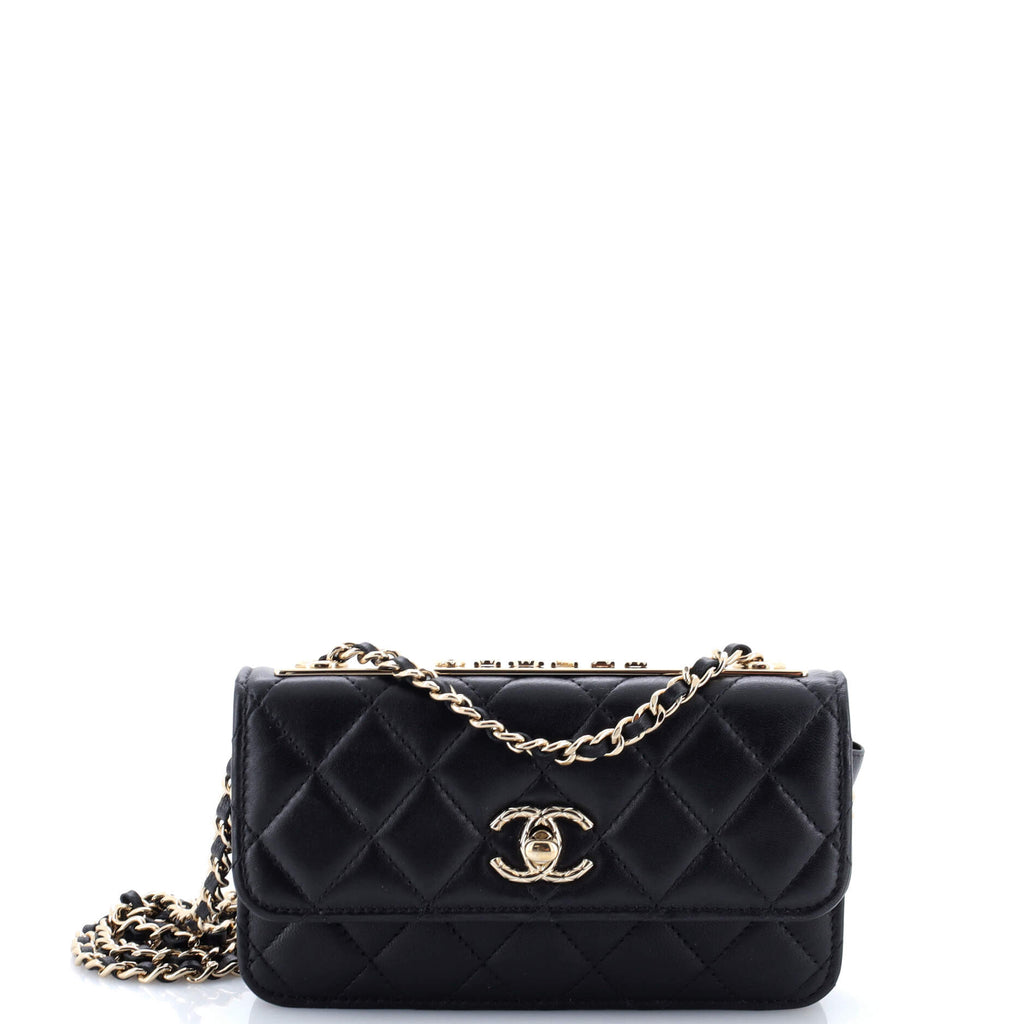 Trendy CC Flap Phone Holder Quilted Lambskin and Lacquered Metal
