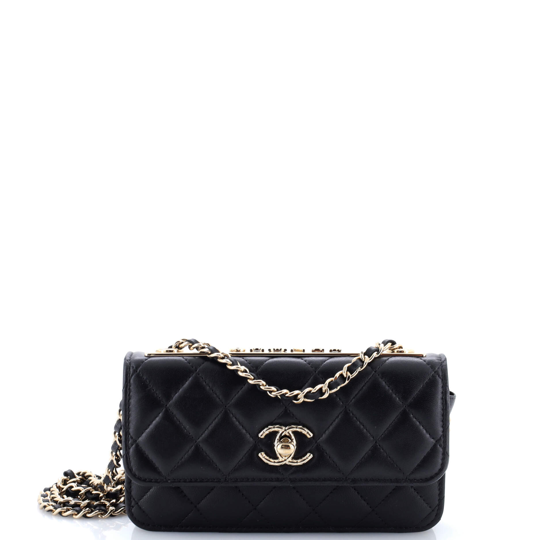 Trendy CC Flap Phone Holder Quilted Lambskin and Lacquered Metal