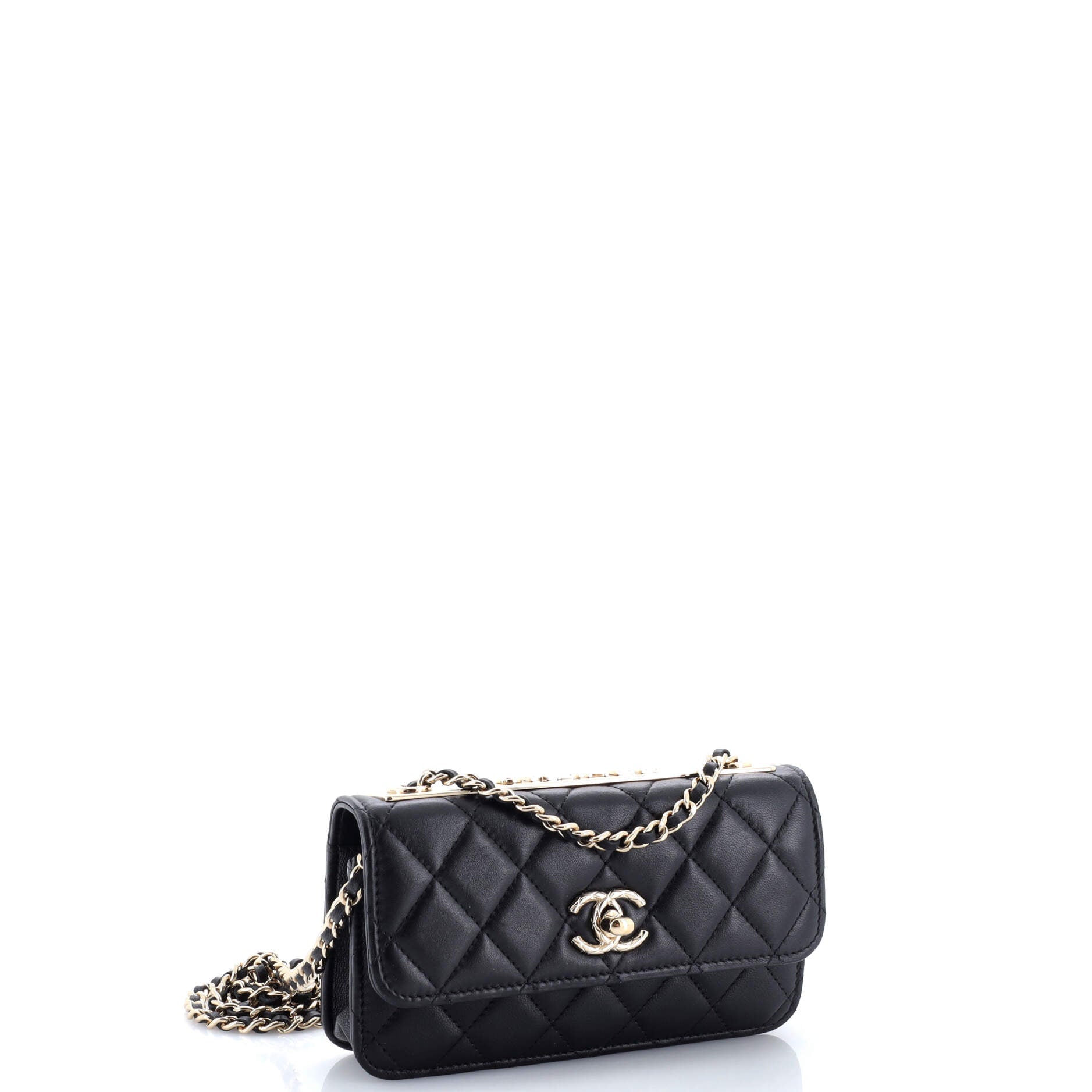 Trendy CC Flap Phone Holder Quilted Lambskin and Lacquered Metal