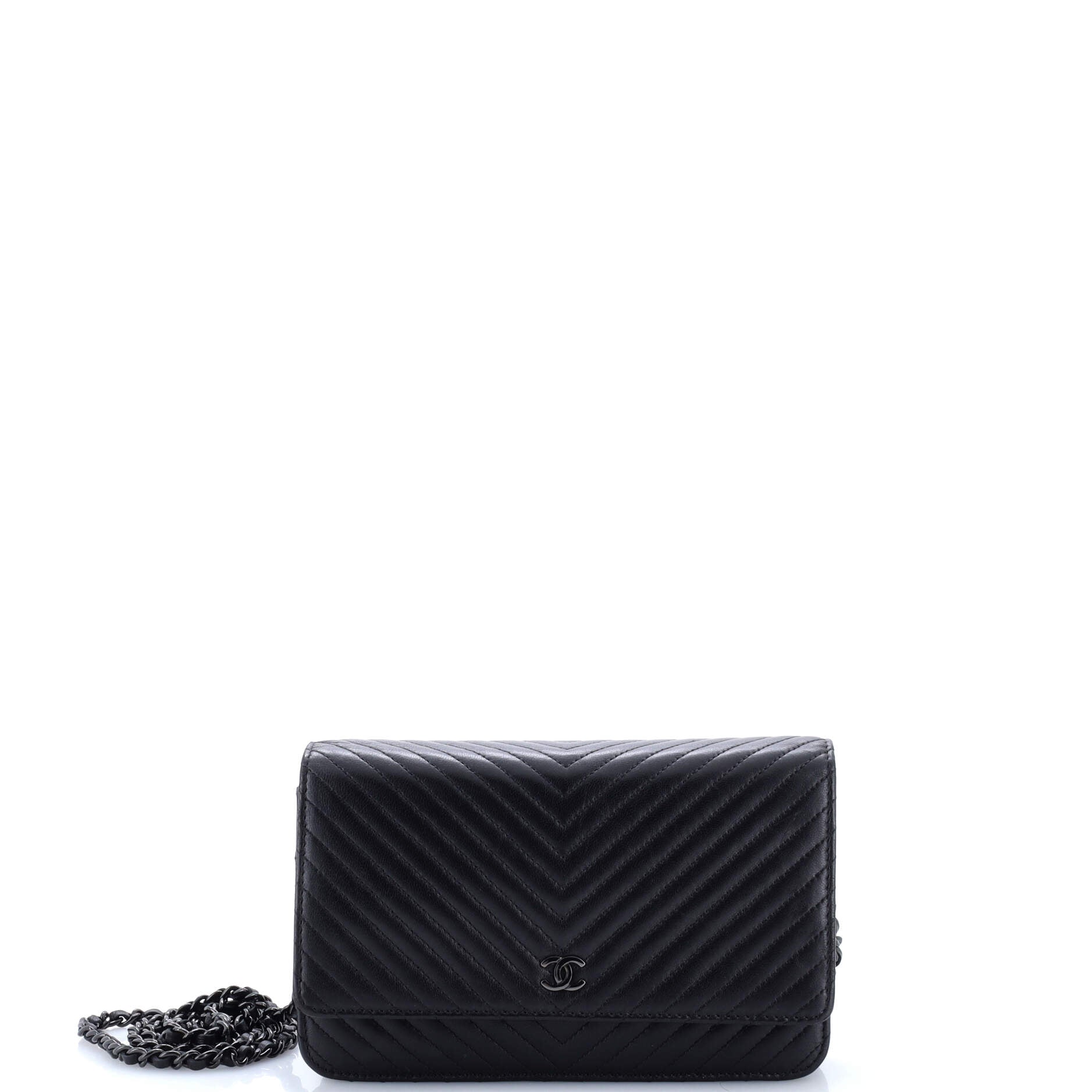 So Black Wallet on Chain Chevron Lambskin