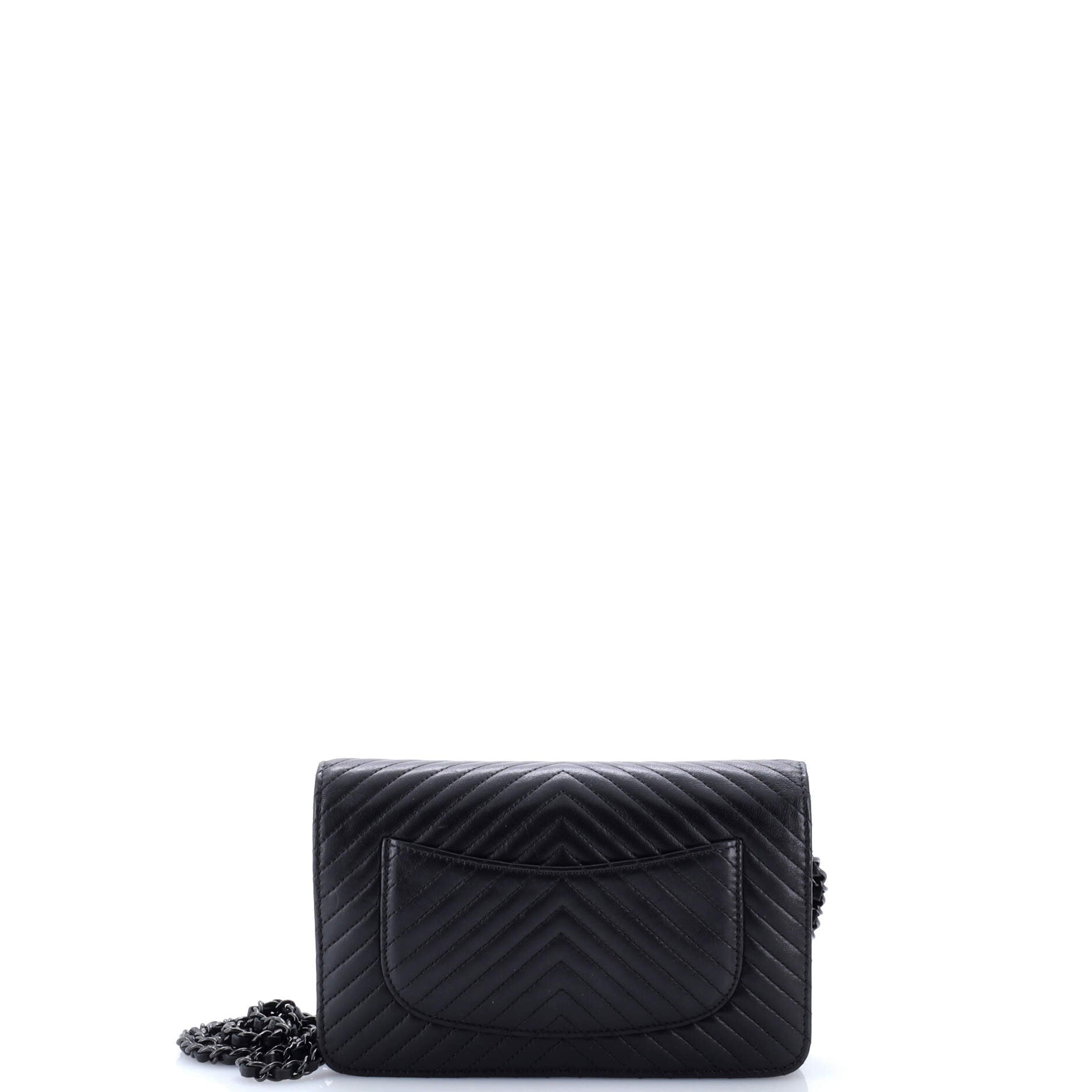 So Black Wallet on Chain Chevron Lambskin