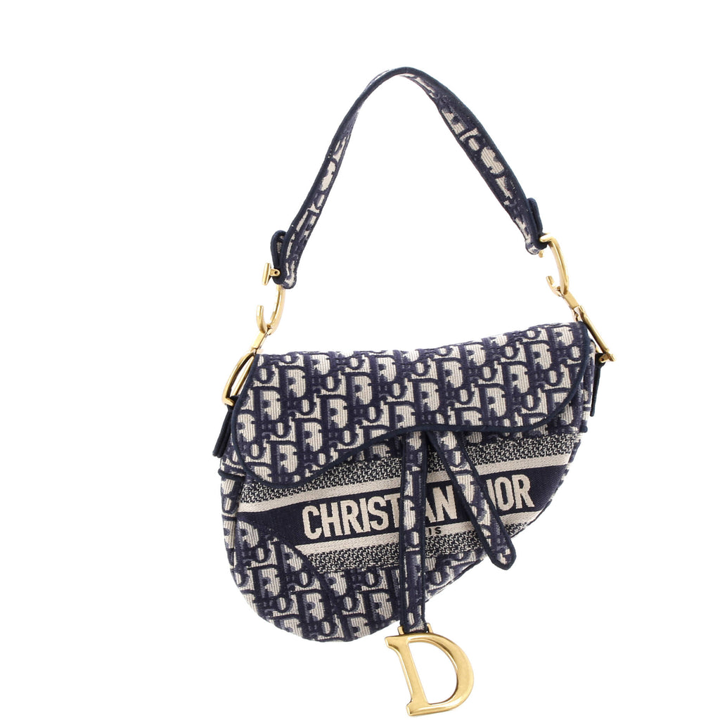 Saddle Handbag Logo Embroidered Oblique Canvas Medium