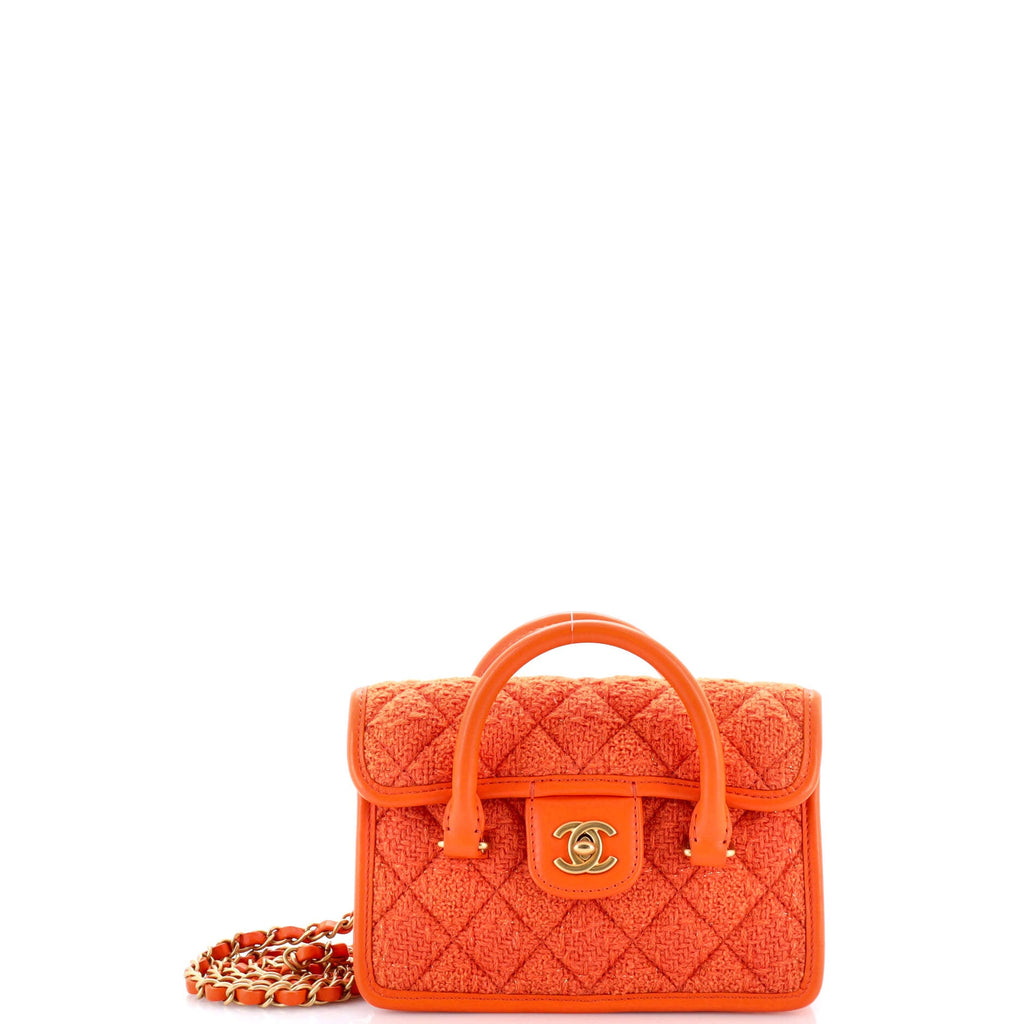 Double Handle CC Briefcase Crossbody Quilted Tweed Mini