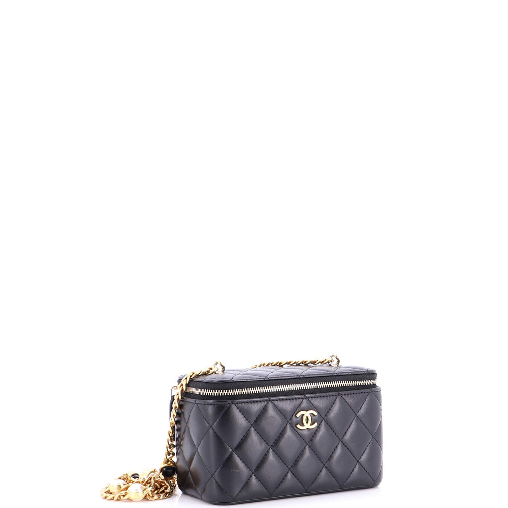 Classic Vanity Case with Resin Pearl Chain Quilted Lambskin Small