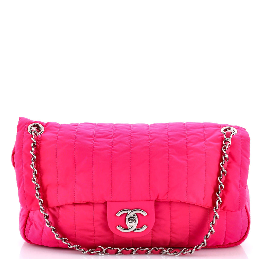 Soft Shell Flap Bag Vertical Quilted Nylon Jumbo