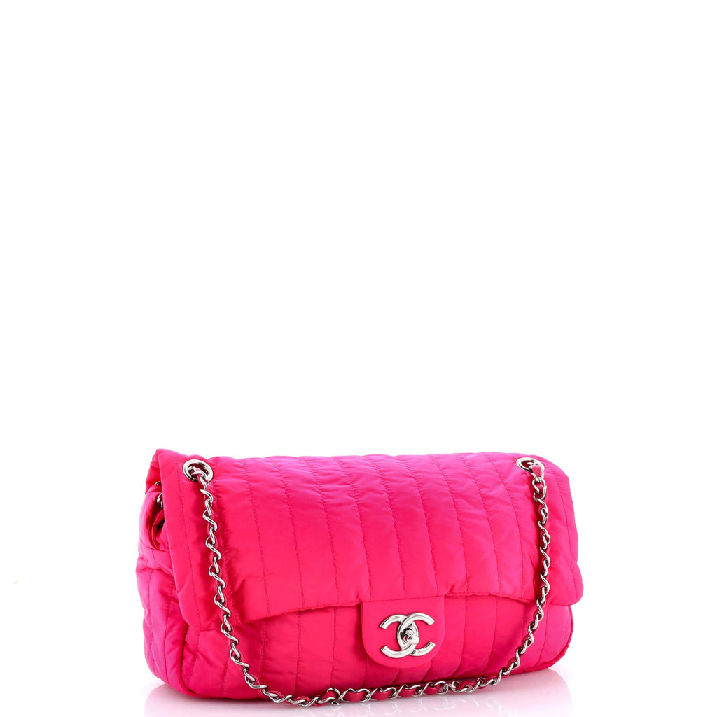 Soft Shell Flap Bag Vertical Quilted Nylon Jumbo