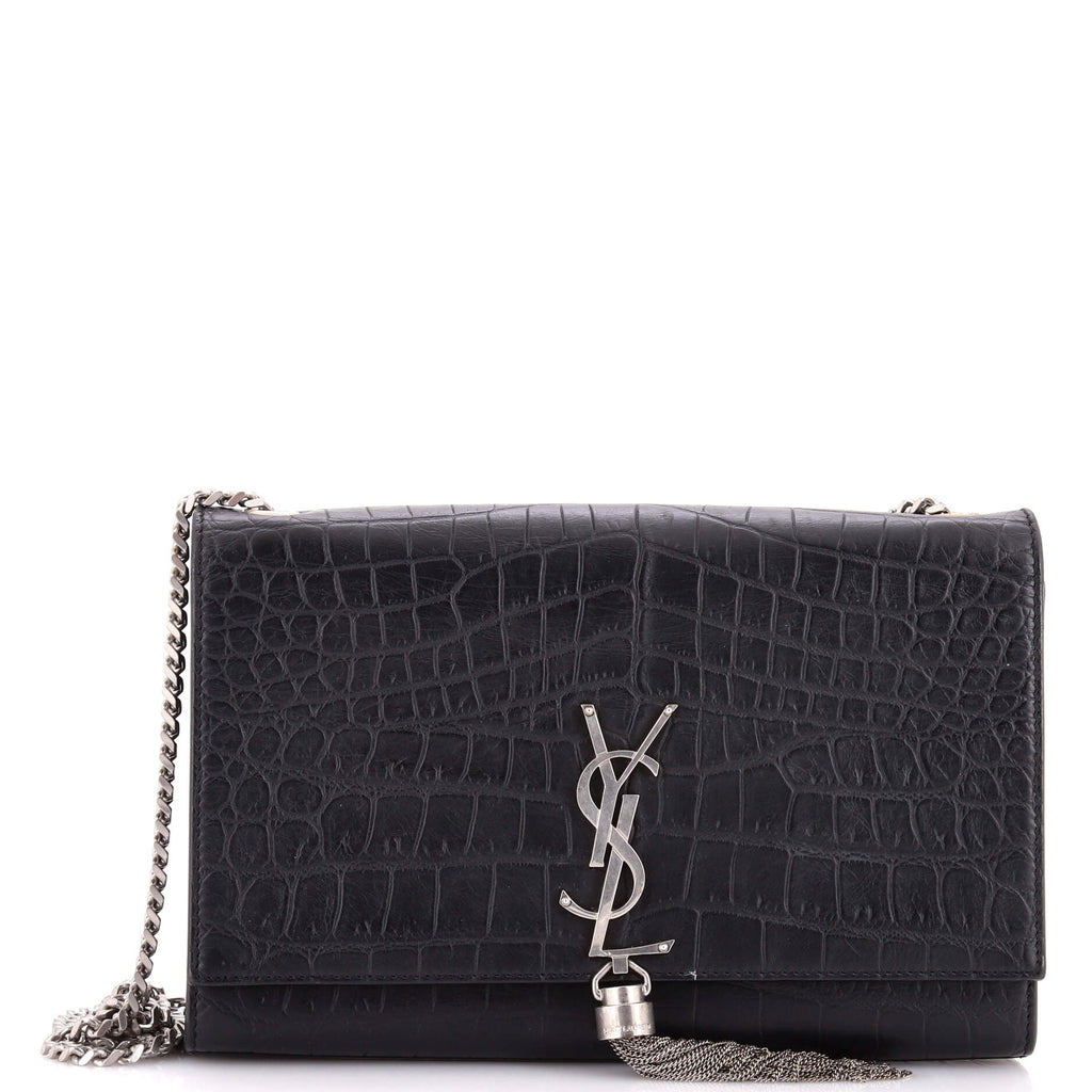 Classic Monogram Tassel Crossbody Bag Crocodile Embossed Leather Medium