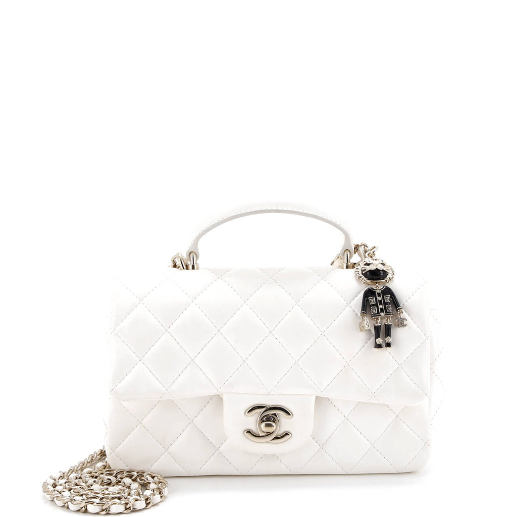 Classic Single Flap Top Handle Bag Quilted Lambskin with Lion Charm Mini