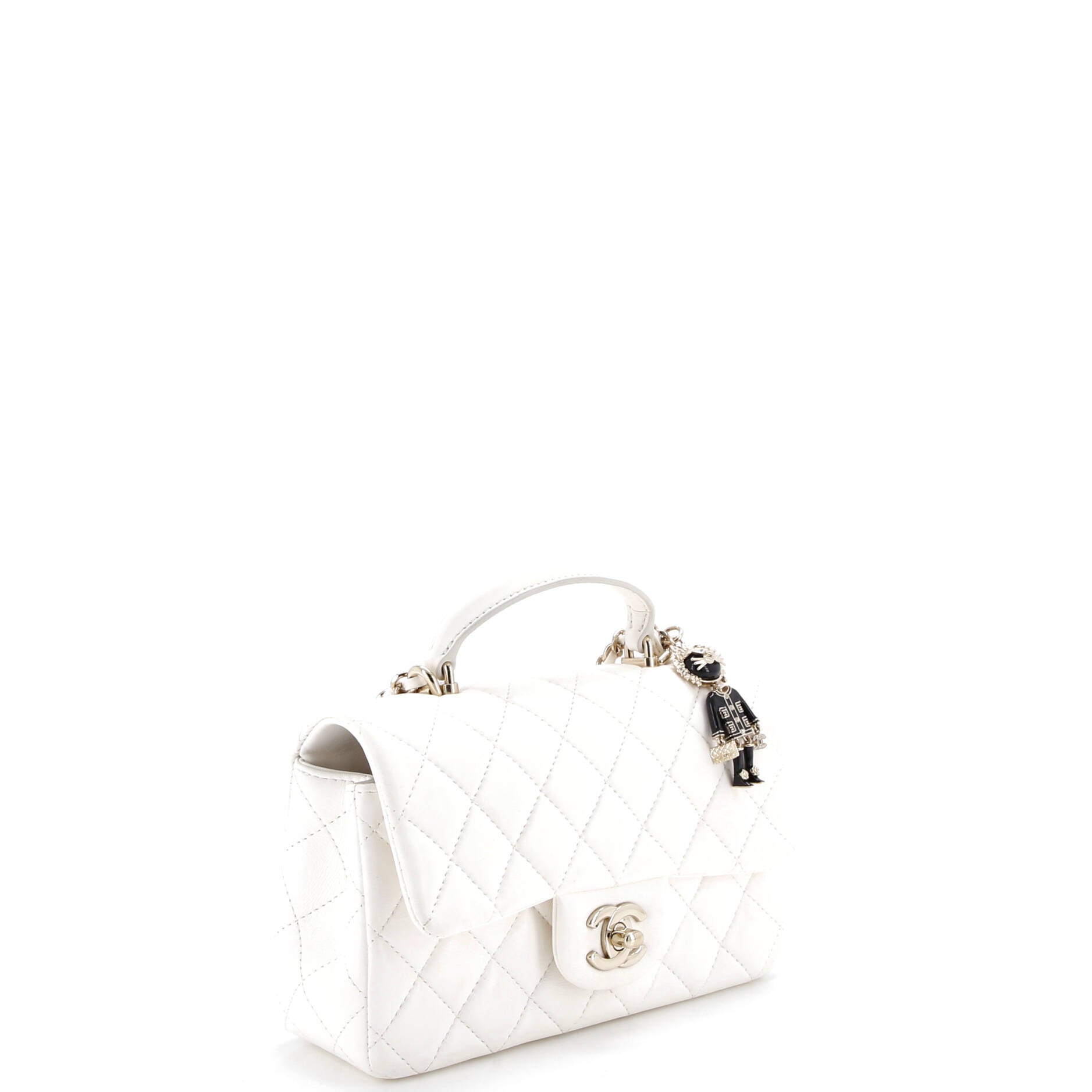 Classic Single Flap Top Handle Bag Quilted Lambskin with Lion Charm Mini
