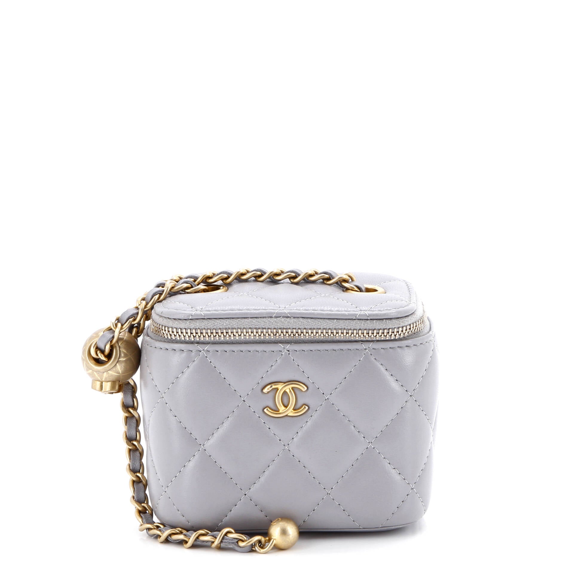 Pearl Crush Vanity Case with Chain Quilted Lambskin Mini