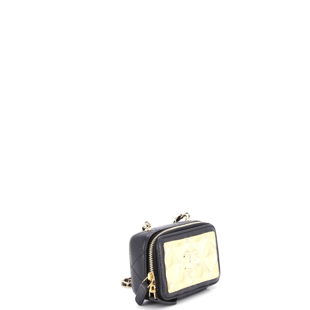 Golden Plate Zip Around Vanity Case with Chain Quilted Metal and Lambskin Extra Mini