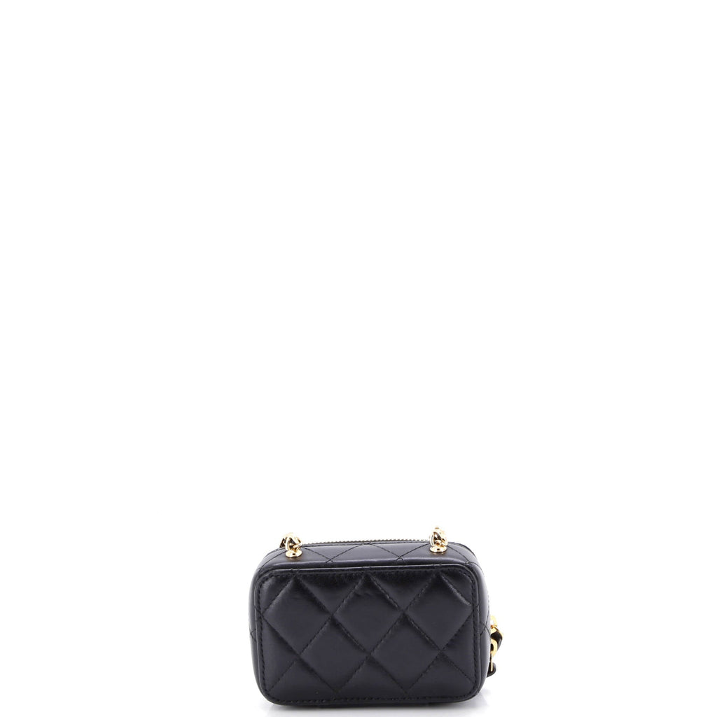 Golden Plate Zip Around Vanity Case with Chain Quilted Metal and Lambskin Extra Mini