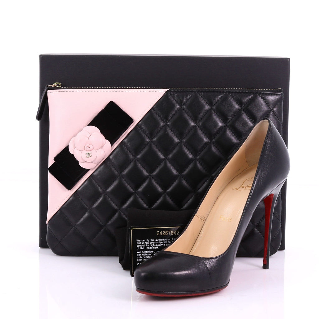 Camellia O Case Clutch Quilted Lambskin Medium