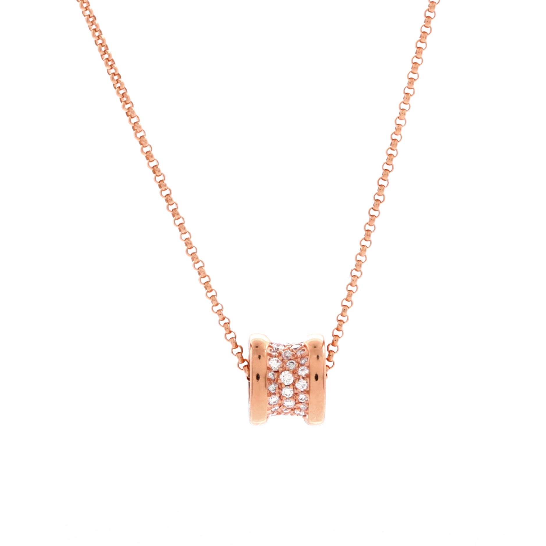 B.Zero1 Pendant Necklace 18K Rose Gold with Pave Diamonds Mini