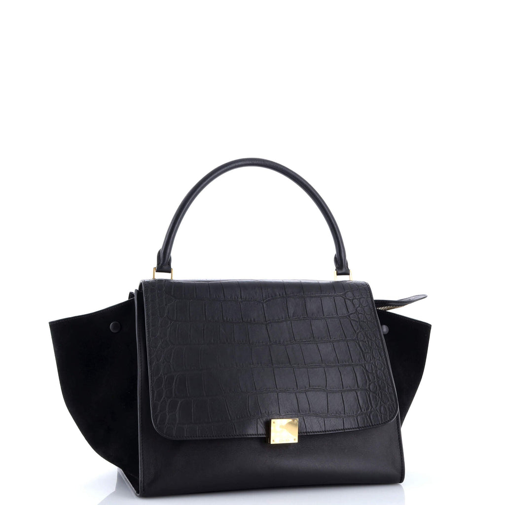 Trapeze Bag Crocodile Embossed Leather Large