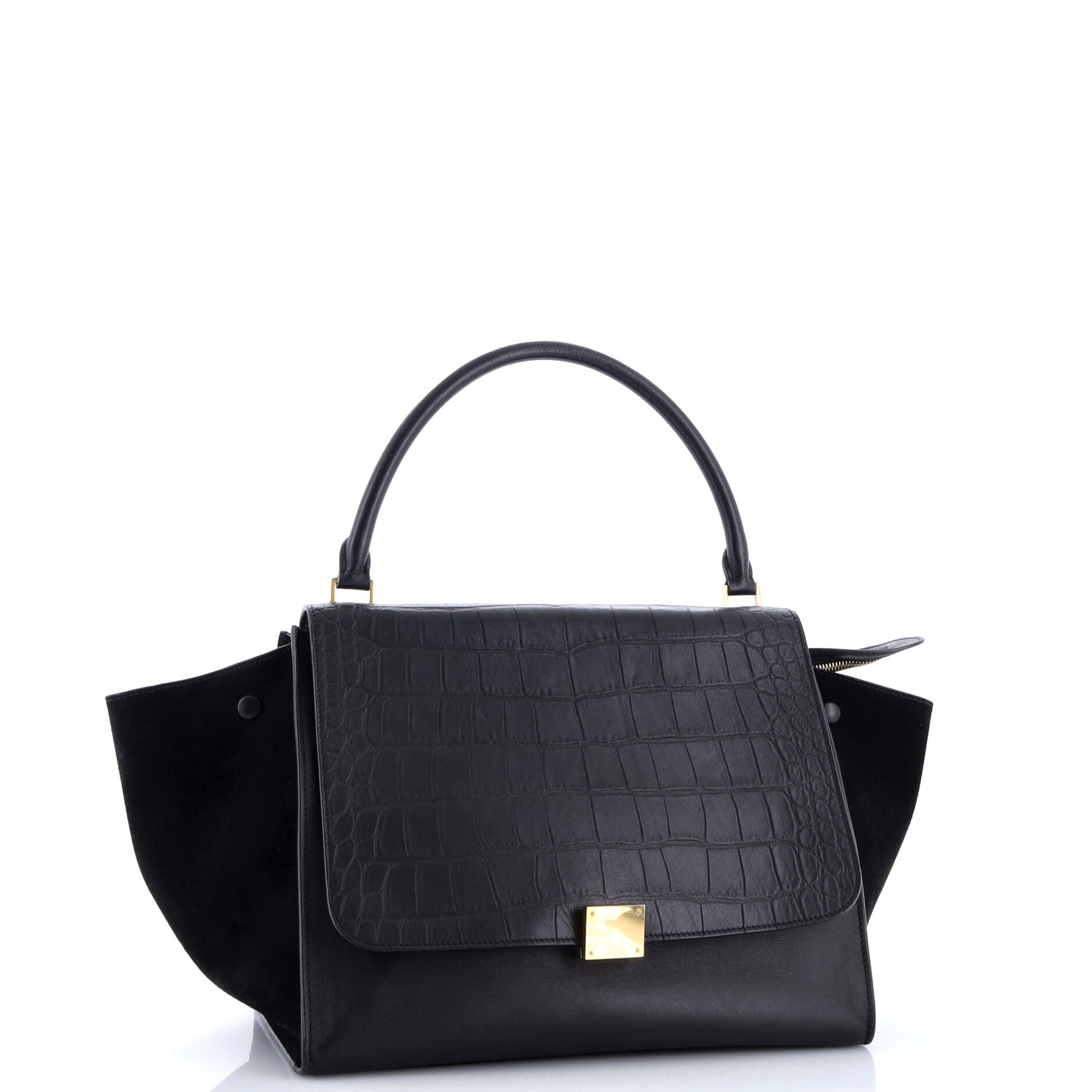 Trapeze Bag Crocodile Embossed Leather Large