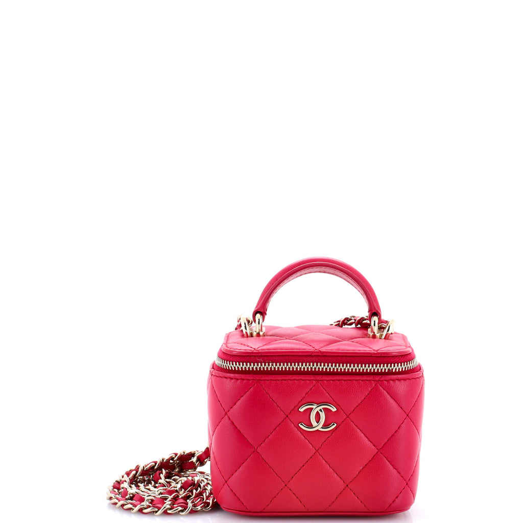 Classic Top Handle Vanity Case with Chain Quilted Lambskin Mini