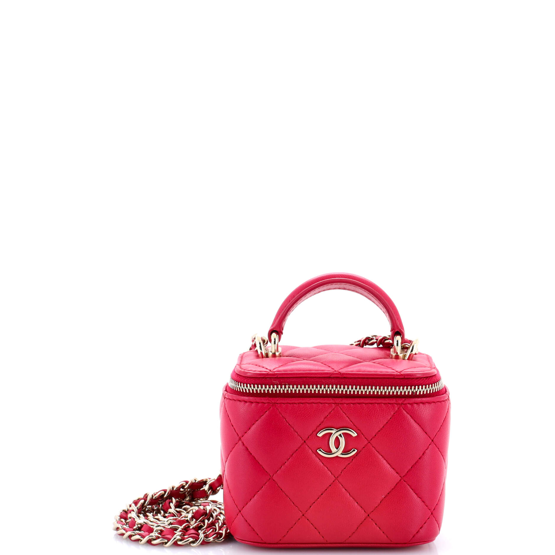 Classic Top Handle Vanity Case with Chain Quilted Lambskin Mini