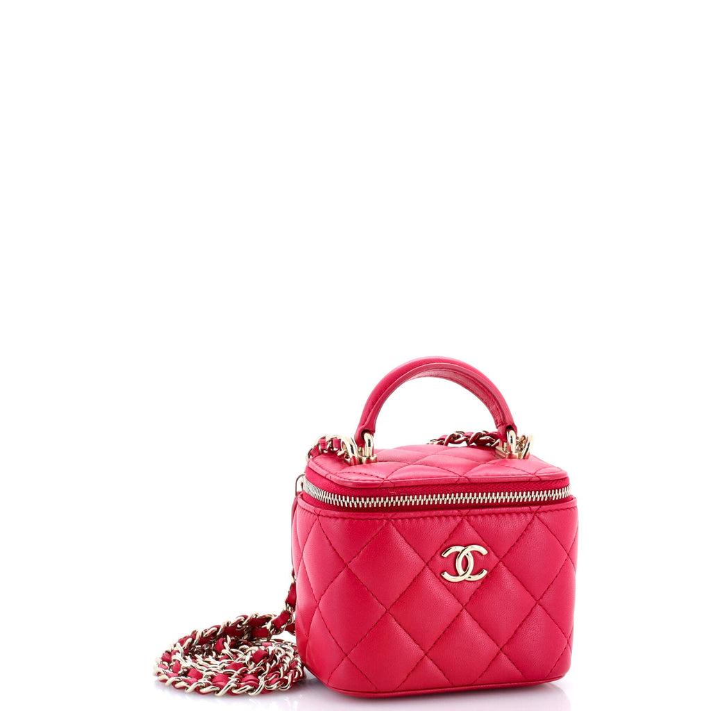 Classic Top Handle Vanity Case with Chain Quilted Lambskin Mini