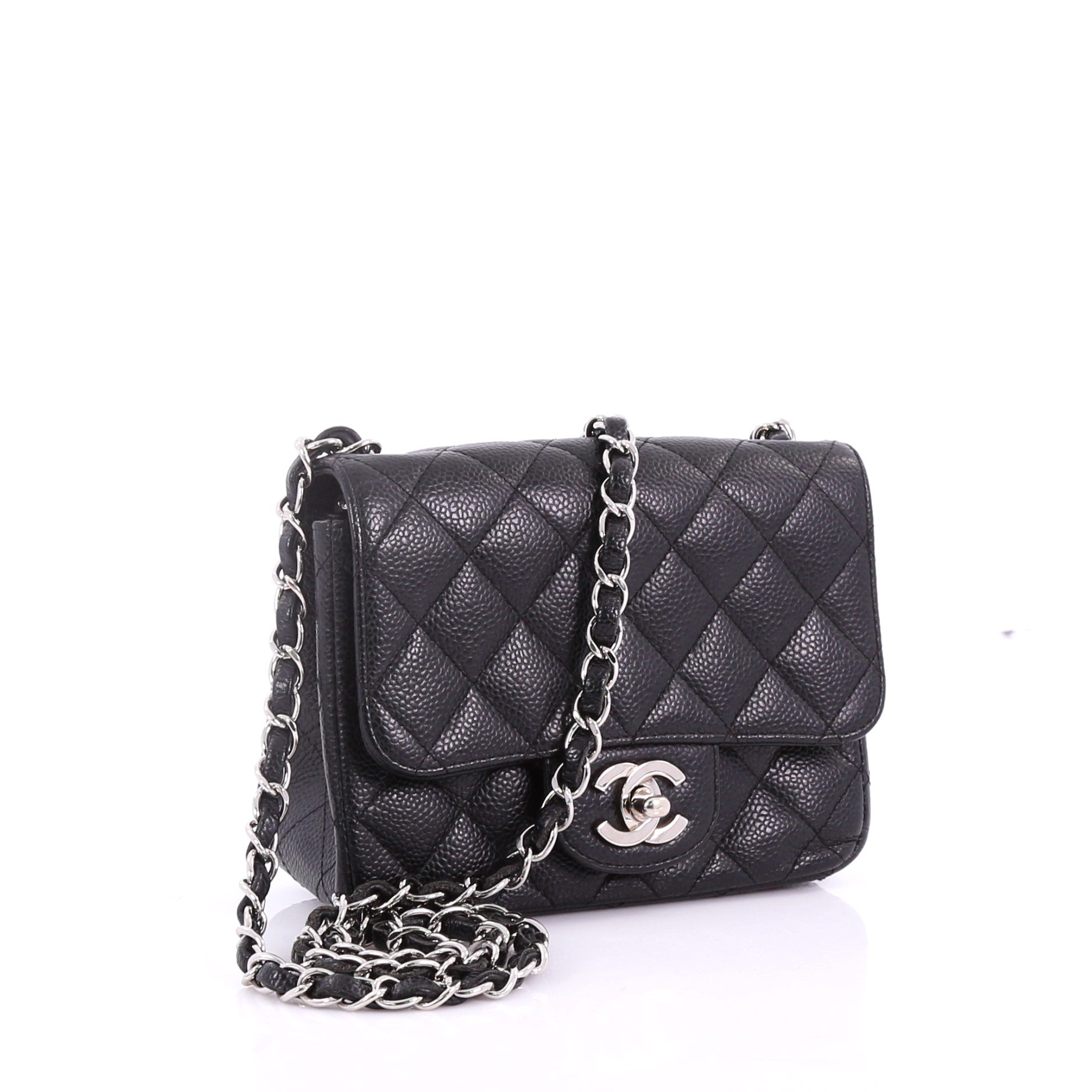 Square Classic Single Flap Bag Quilted Caviar Mini