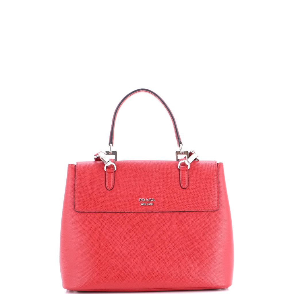 Half Flap Double Turn Lock Satchel Saffiano Leather Medium