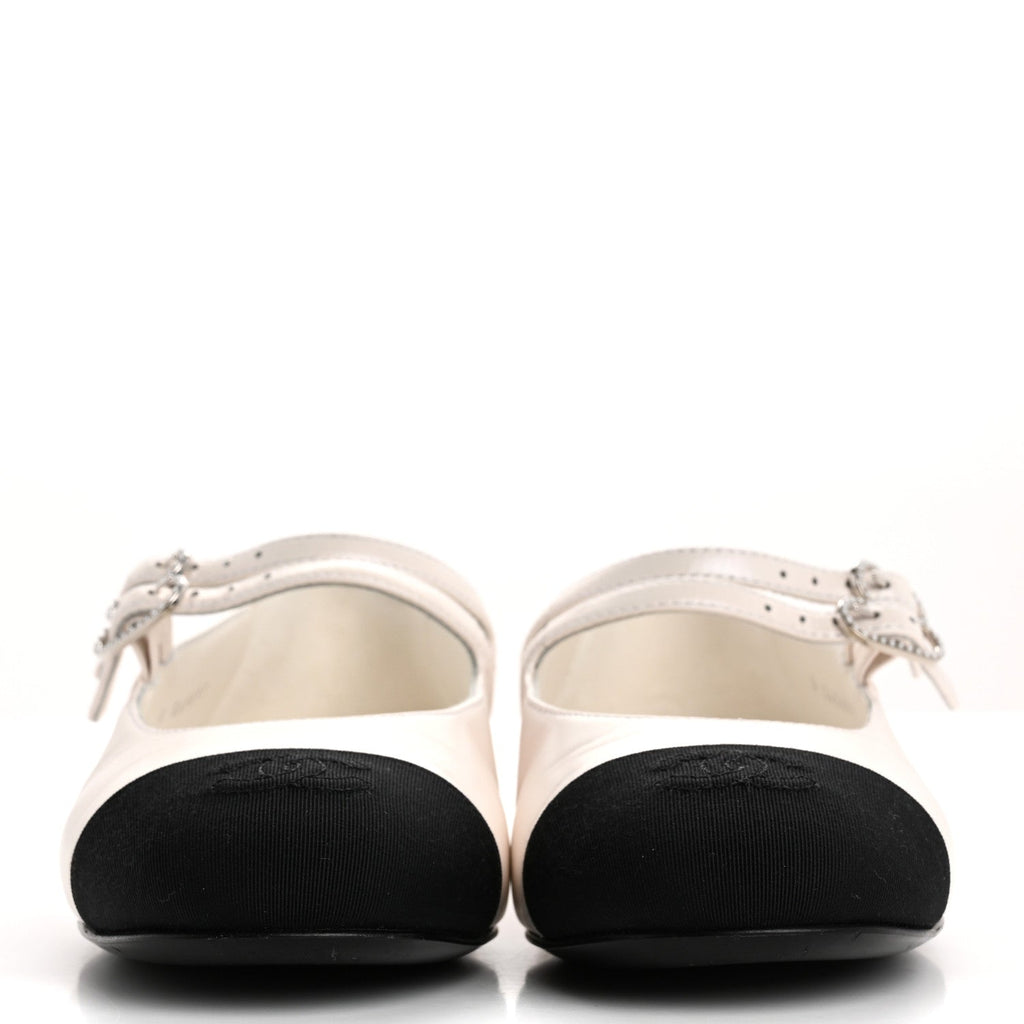Lambskin Grosgrain Pearl Mary Jane Flats 36 White Black