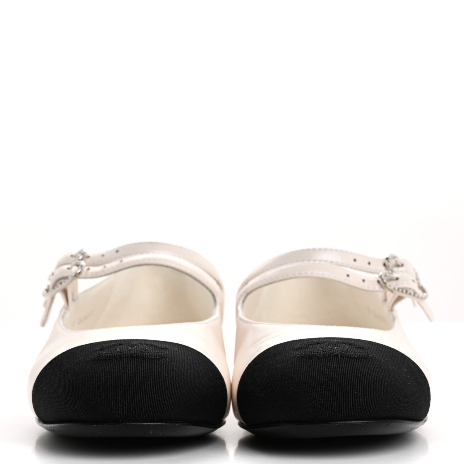 Lambskin Grosgrain Pearl Mary Jane Flats 36 White Black