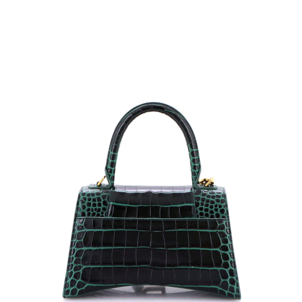 Hourglass Top Handle Bag Crocodile Embossed Leather Small