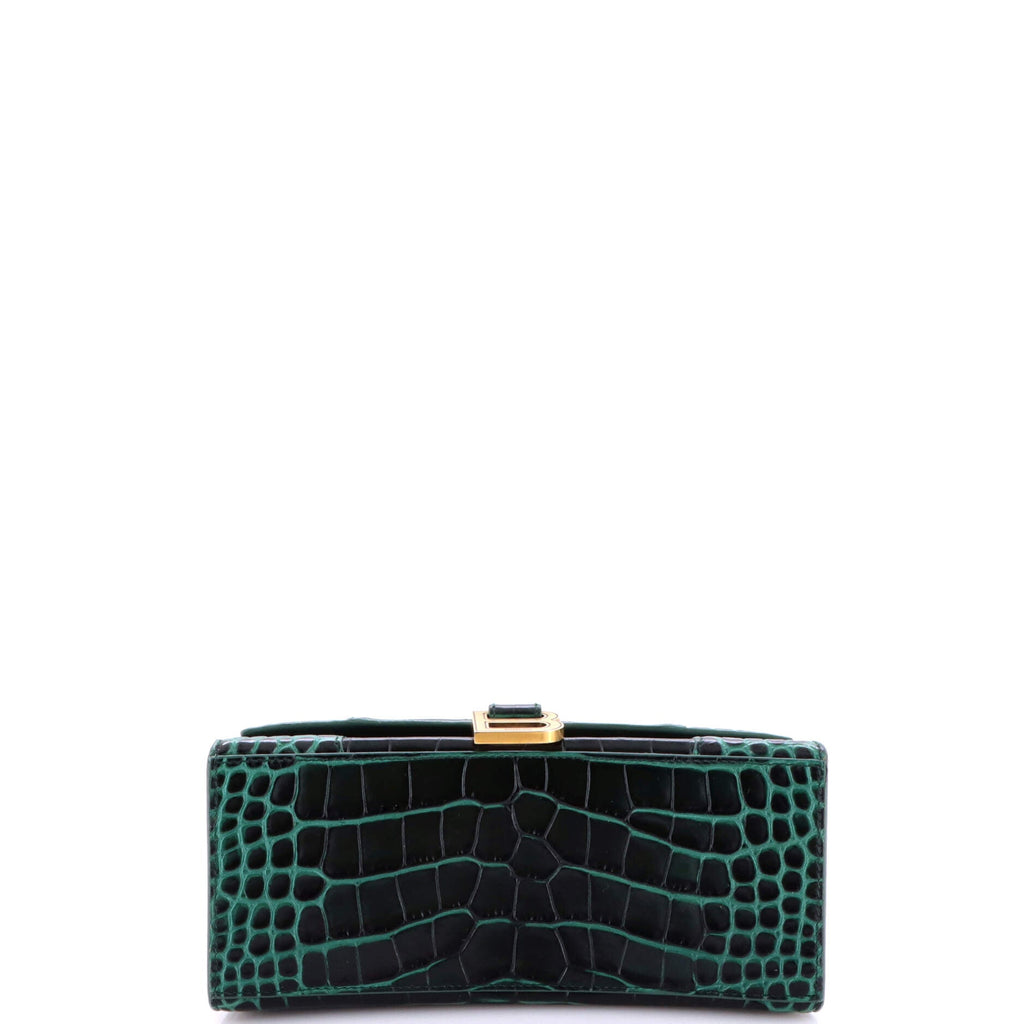 Hourglass Top Handle Bag Crocodile Embossed Leather Small