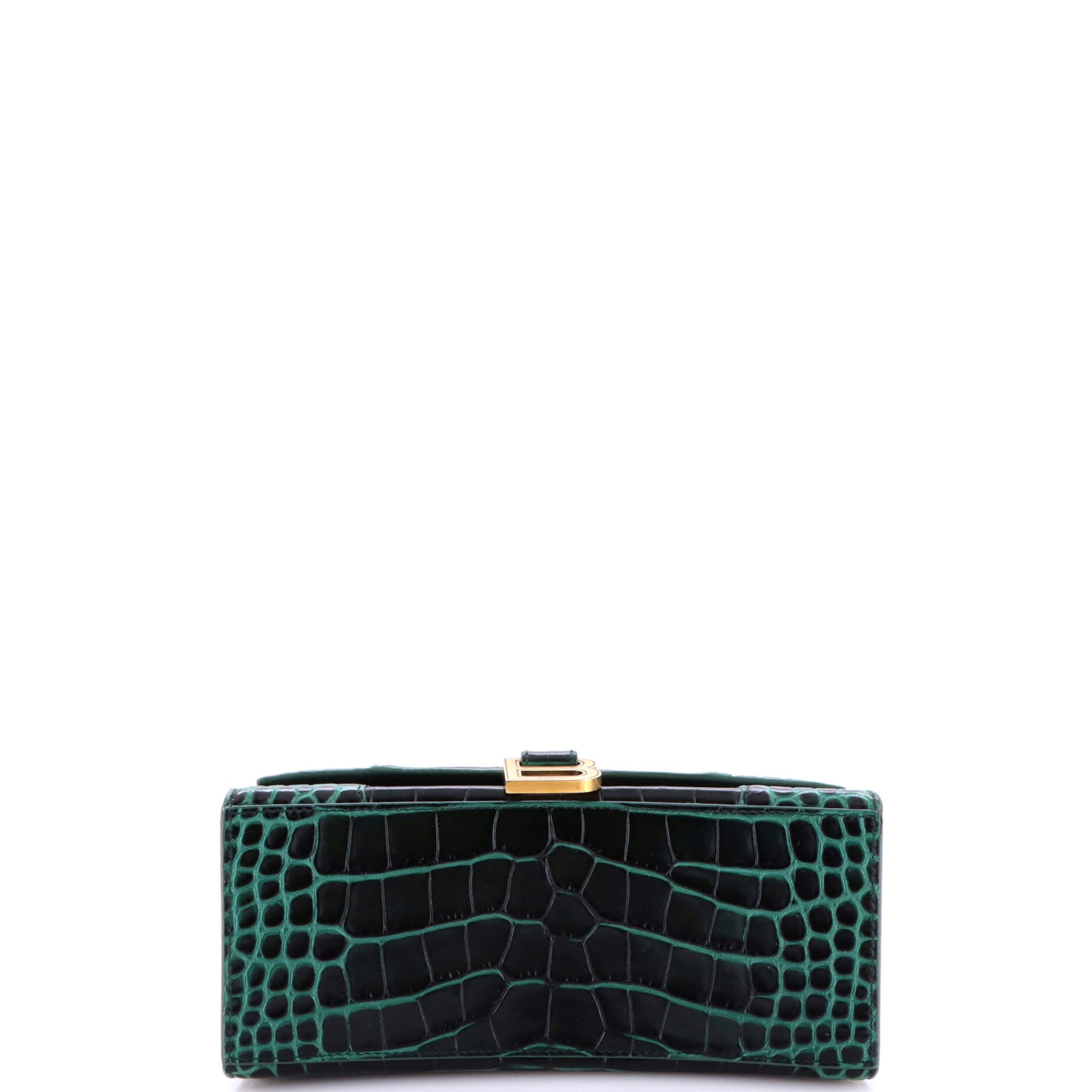 Hourglass Top Handle Bag Crocodile Embossed Leather Small