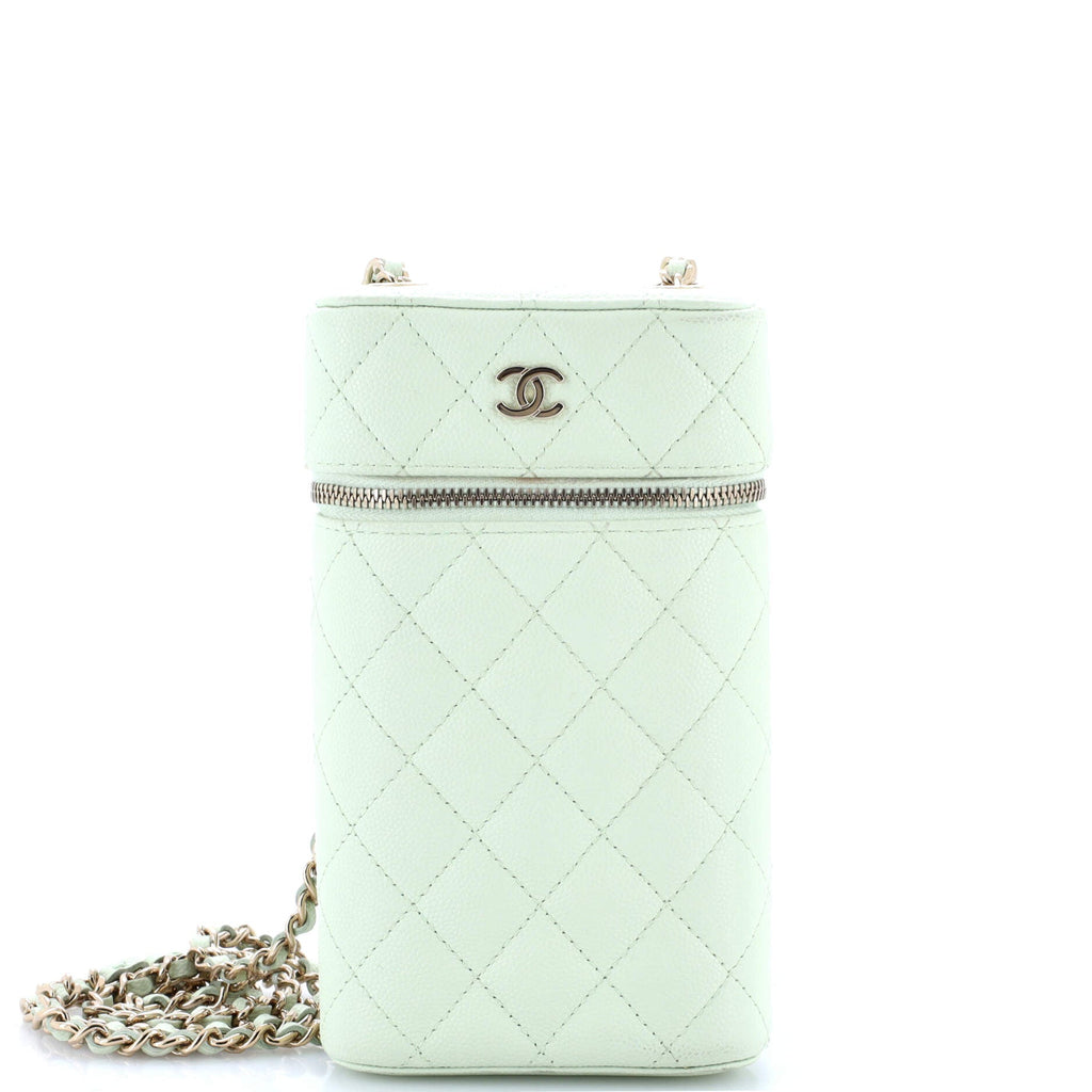 Classic Vanity Phone Holder with Chain Quilted Caviar