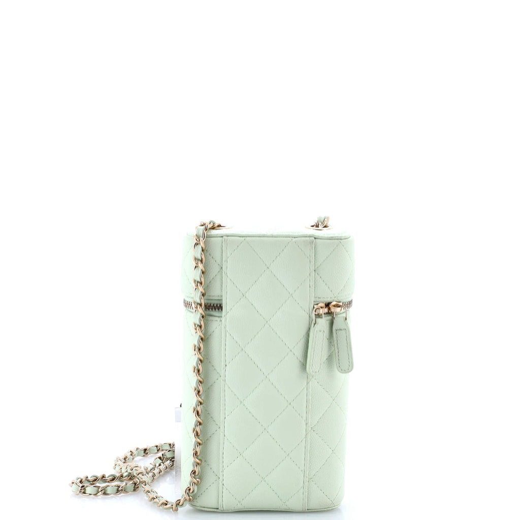 Classic Vanity Phone Holder with Chain Quilted Caviar
