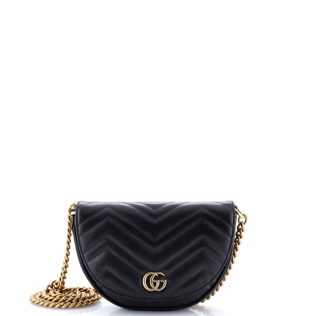 GG Marmont Half Moon Flap Crossbody Bag Matelasse Leather Mini