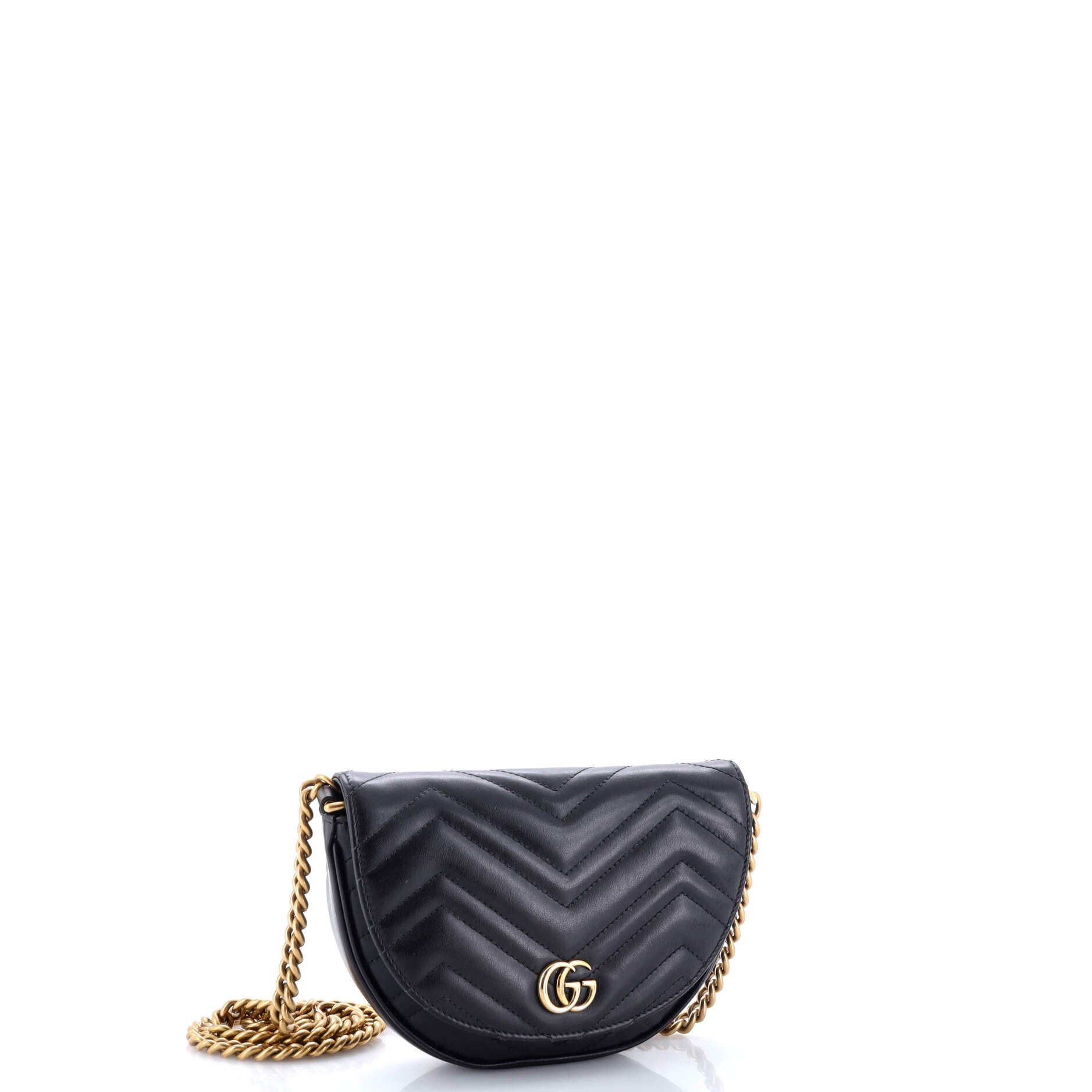 GG Marmont Half Moon Flap Crossbody Bag Matelasse Leather Mini