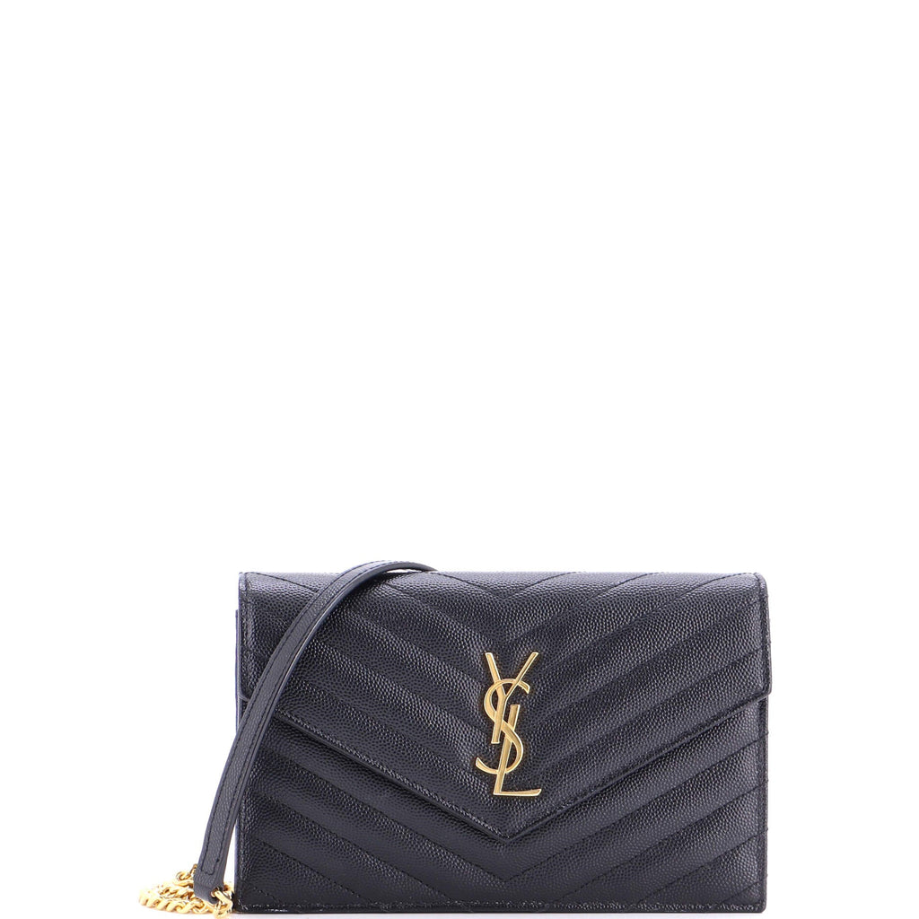 Classic Monogram Wallet on Chain Matelasse Chevron Leather Small