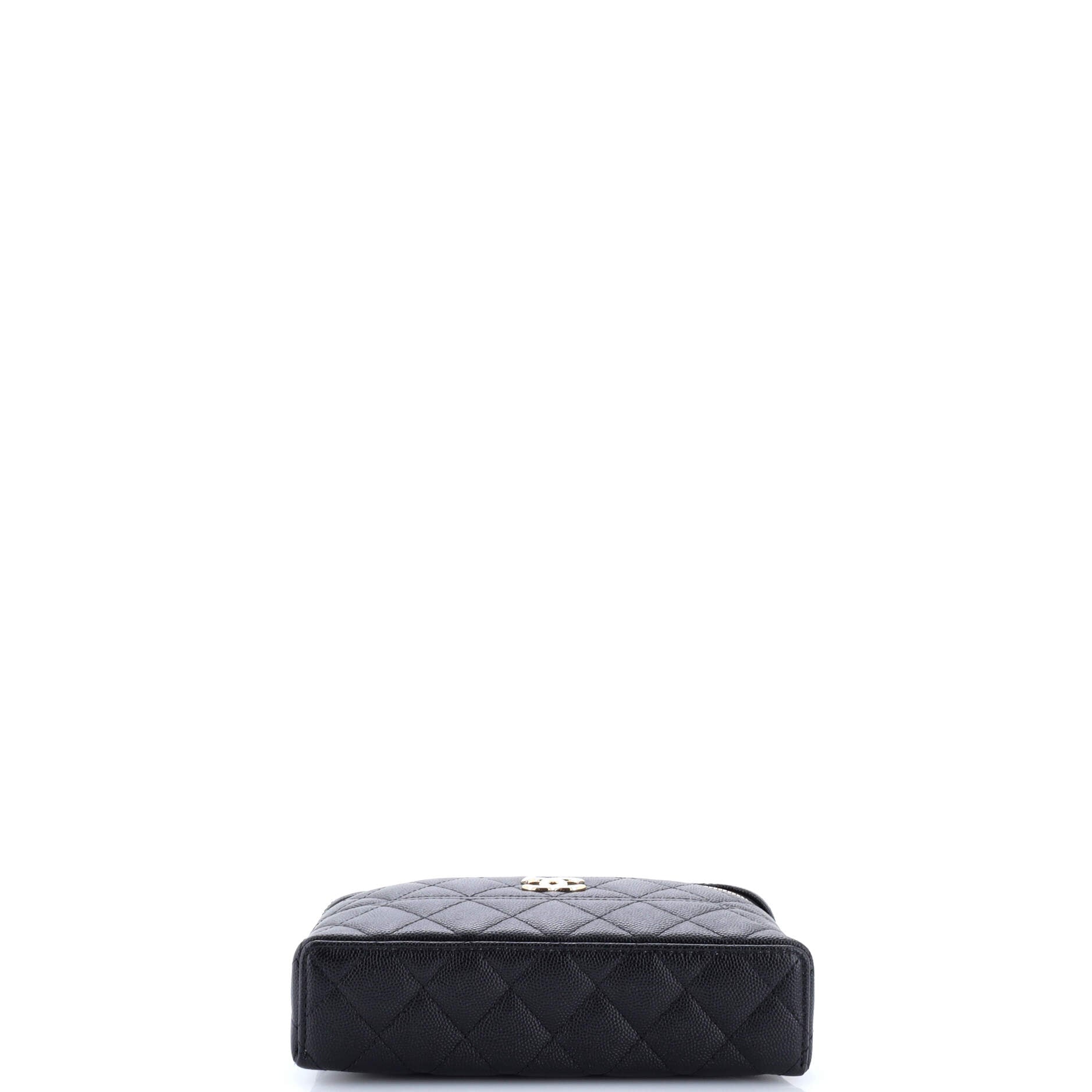 Trendy Handle Slim Vanity Case with Chain Quilted Caviar