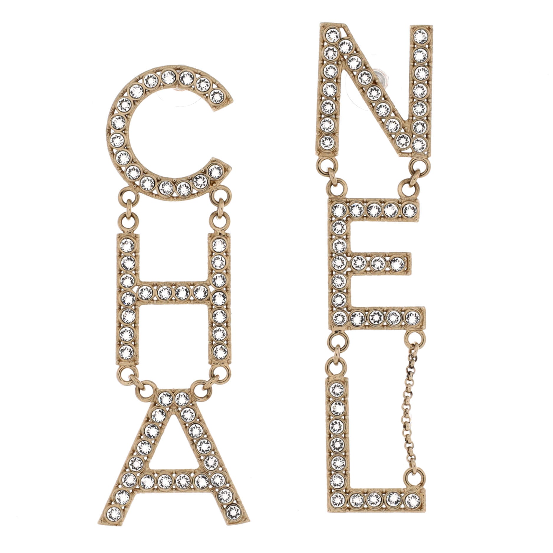 CHA-NEL Drop Earrings Metal with Crystals