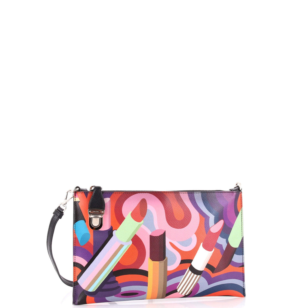 Push Lock Zip Pochette Printed Saffiano