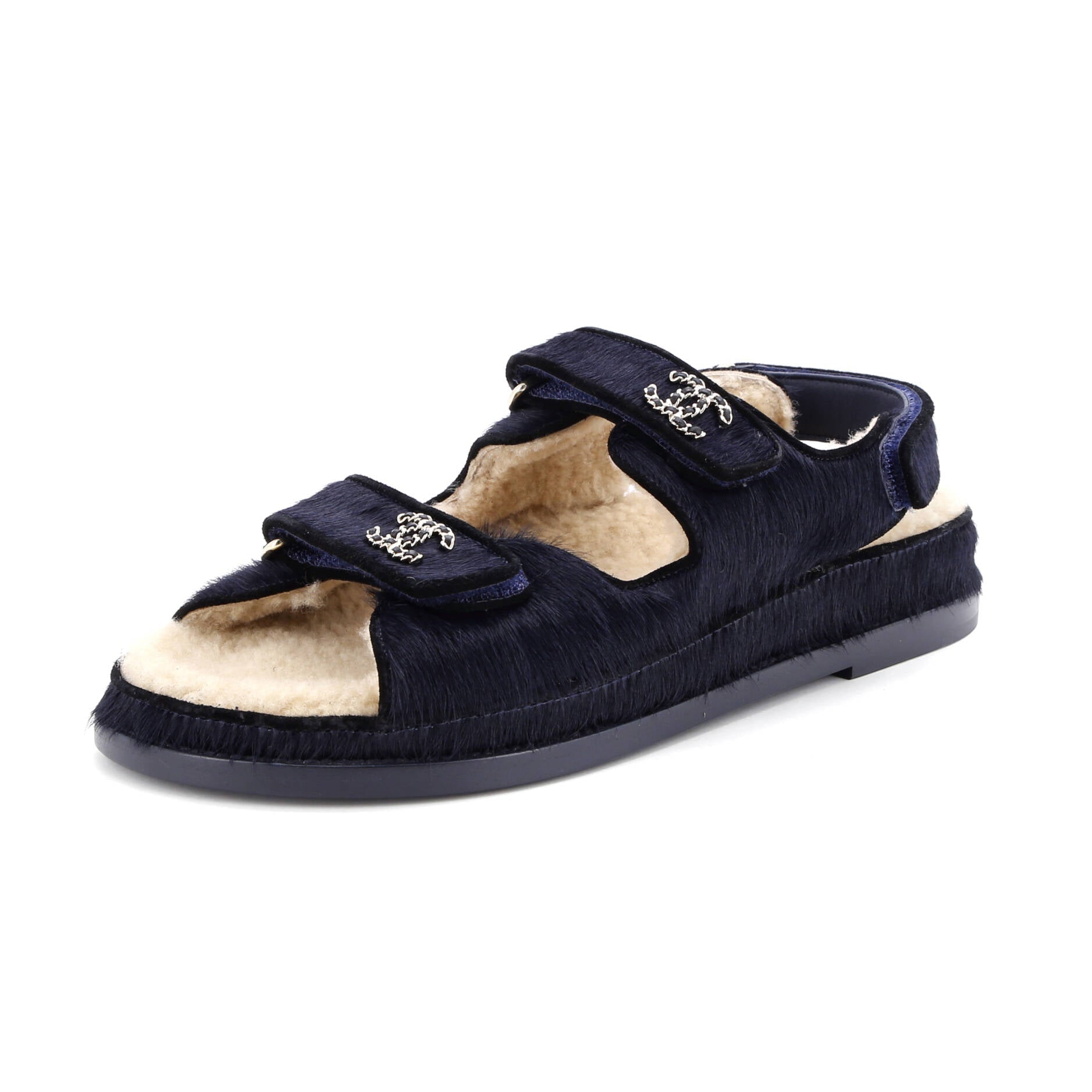 Women's Velcro Dad Sandals Calf Hair and Shearling
